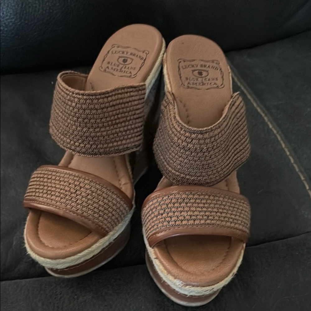 Lucky Brand Women's Brown Woven Platform Sandals